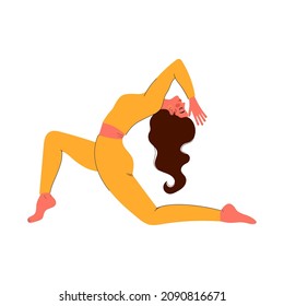 Woman doing yoga. Meditation girl. Healthy lifestyle. Spirit practice. Hand drawn art. Fitness and gymnastic. . Vector illustration