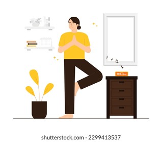 A woman doing yoga meditation illustration.