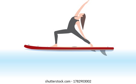 Woman doing yoga on a stand-up paddle  board