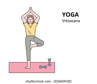 A woman is doing yoga. outline simple vector illustration.