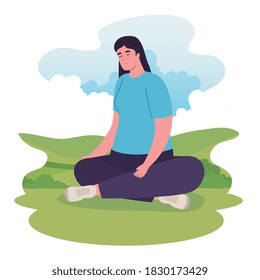 woman doing yoga at park design, Outdoor activity and season theme Vector illustration