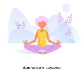 Woman doing yoga in the park Vector. Cartoon. Isolated art on white background. Flat