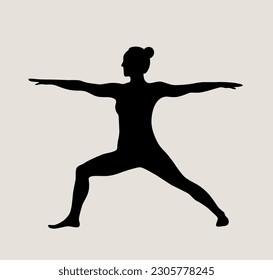 Mujer haciendo Yoga, Pilates. Niña delgada haciendo yoga. Ilustración de la silueta negra dibujada a mano Vector. Pérdida de peso. El concepto de salud y estilo de vida. Yoga femenino.