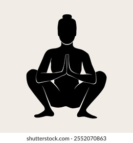 Woman doing Yoga, Pilates. Slim girl doing yoga. Hand drawn black silhouette Vector illustration. Weight Loss. Health care and lifestyle concept. Female yoga.