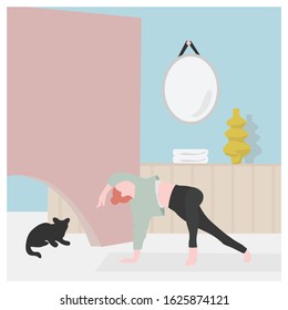 A woman doing yoga and pilates at a studio - a concept illustration of healthy lifestyle, exercise