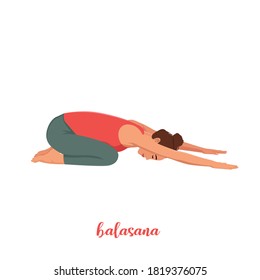 Silueta femenina. mujer haciendo pose de yoga. Balasana. Ilustración del vector