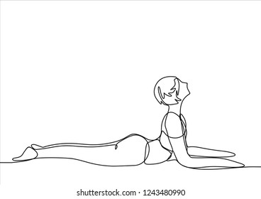 Woman doing yoga pose. Continuous line