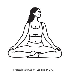 a woman doing yoga pose line art illustration with white background