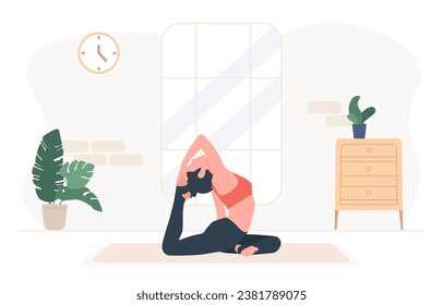 Woman doing yoga pose one legged king pigeon exercise