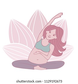 Woman doing yoga pose for pregnant hand drawn vector illustration