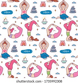Woman doing yoga pose seamless pattern