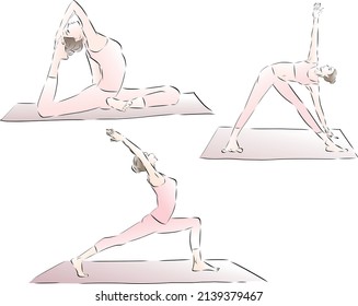 woman doing yoga pose set