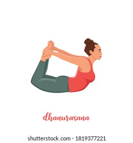 Woman doing yoga pose,Dhanurasana Bow Pose asana in hatha yoga. Flat vector illustration isolated on white background