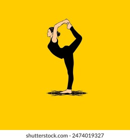 woman doing yoga poses lifting one leg backwards, Lord of  The Dance Pose vector illustration