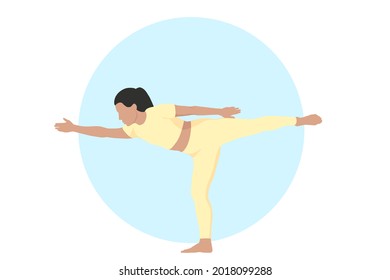 woman doing yoga position in front of blue circle design