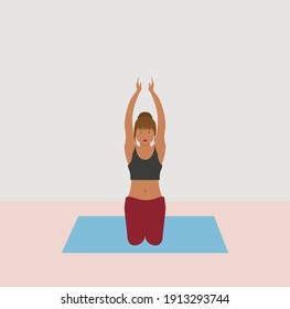 woman doing yoga position, kneeling