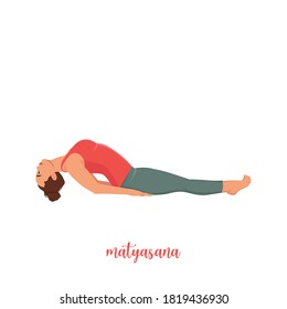 Woman doing Yoga position - matsyasana. Flat vector illustration isolated on white background