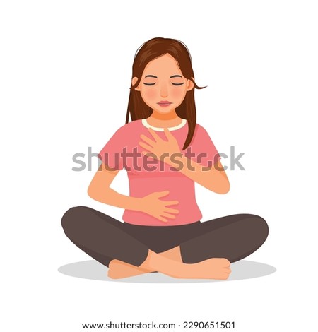 Woman doing yoga practice deep breathing exercise 