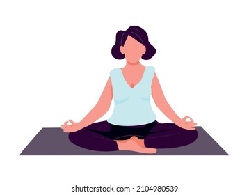 Woman doing yoga semi flat color vector character. Sitting figure. Full body person on white. Meditation class isolated modern cartoon style illustration for graphic design and animation