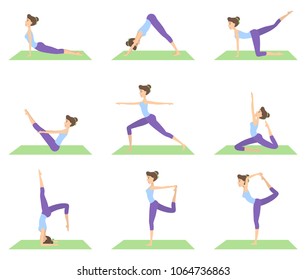 Women Yoga Poses Set Yoga Instructor Stock Vector (Royalty Free) 725124562