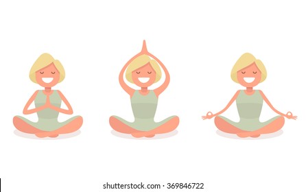 woman doing yoga Set of three yoga poses in a flat design