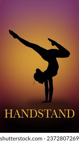 Woman doing yoga at sunrise, yoga poses, handstand