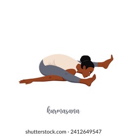 Woman doing Yoga Tortoise Pose . Flat vector illustration isolated on white background