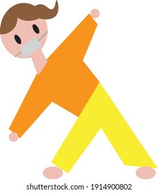 A woman doing a yoga triangle pose while wearing a mask