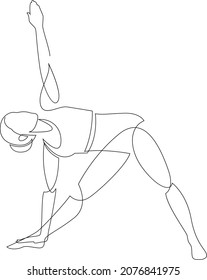 Mujer haciendo Yoga Triangle Pose. Dibujo continuo de líneas. Concepto de estilo de vida saludable. Día Internacional del Yoga. Ilustración del vector