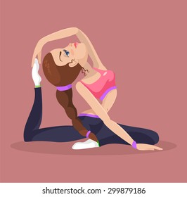 Woman doing yoga. Vector flat illustration
