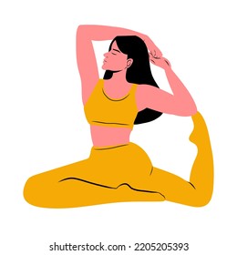 Woman Doing Yoga Vector Illustration. Practicing meditation and stretching. Young woman doing yoga and fitness exercises.