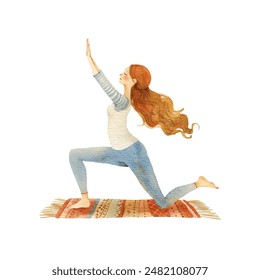 mujer haciendo Ilustración vectorial de yoga en estilo acuarela