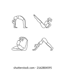 Woman doing yoga vector line art illustration, yoga pose illustration line art