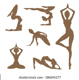 woman doing yoga, vector set