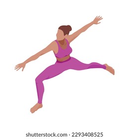 Woman doing yoga warrior two position isometric vector illustration