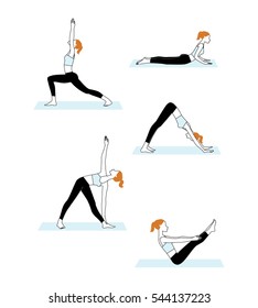 Woman doing yoga workout. vector illustration.