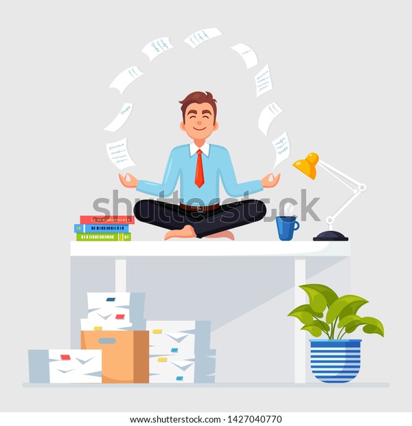 Woman Doing Yoga Workplace Office Worker Stock Vector Royalty