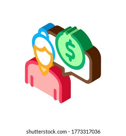 Woman Dollar Mark Icon Vector. Isometric Woman Dollar Mark sign. color isolated symbol illustration