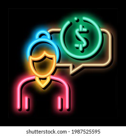 Woman Dollar Mark neon light sign vector. Glowing bright icon Woman Dollar Mark sign. transparent symbol illustration