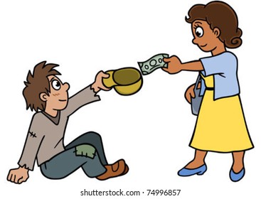 A woman donating to someone in need. svg