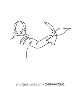 Woman with a dove drawn in line art style