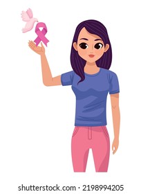 woman with dove and pink ribbon character