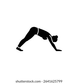 Woman in downward dog yoga pose stretching and strengthening