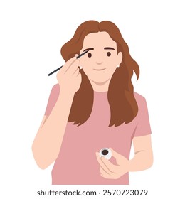 Woman Drawing Her Brow By Eyebrow Stencils. Flat vector illustration isolated on white background