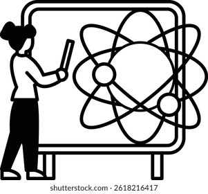 A woman is drawing a picture of the solar system on a white board