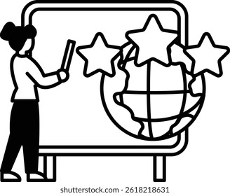 A woman is drawing stars on a white board