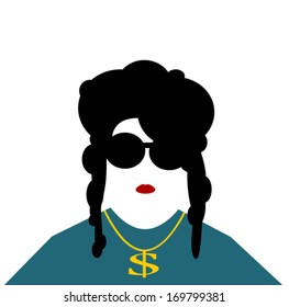 woman with dreadlocks wearing urban hip hop fashion and gold chain