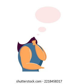 Woman dreaming flat vector illustration. Cartoon lady thinking of something. Dreams and psychology concept