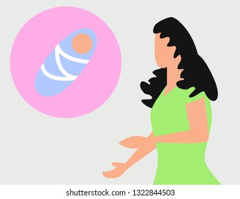 A woman dreams of a child. Pregnant woman dreaming of her baby