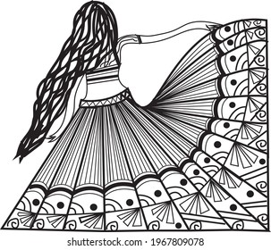 WOMAN DREES AND HAIR COLORING PAGE